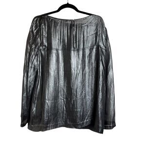Worth Top Womens Medium Black Silver Metallic Sheer Long Sleeve Party Blouse